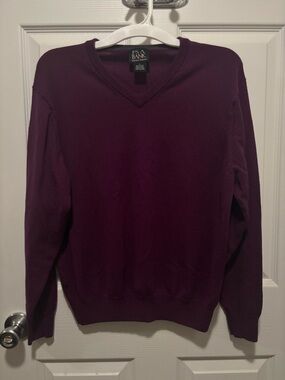Jos A Bank Signature Collection Mens Sweater 100% Merino Burgundy Plum Size L